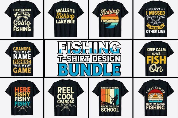 Funny Fishing Fish T-shirt Design Bundle