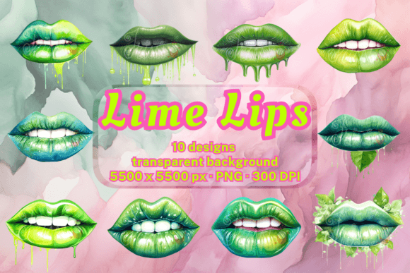 Lime Lips Png Dripping Watercolor Art