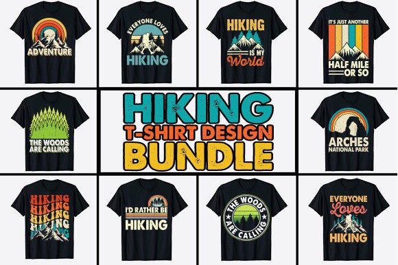 Outdoor Hiking T-shirt Designs Bundle